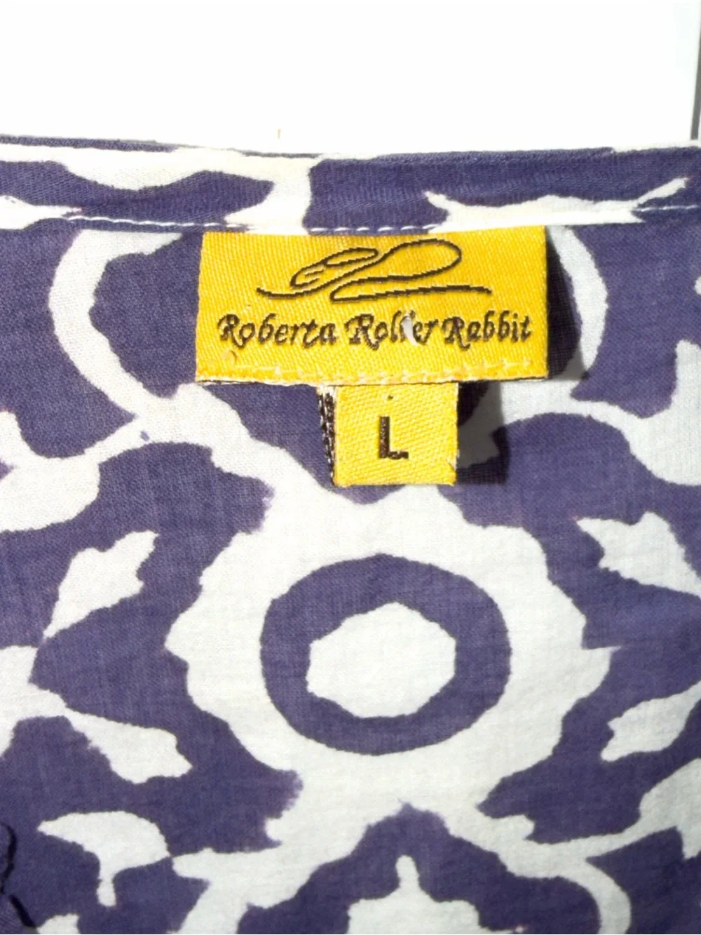 Roller Rabbit Blue Geometric Swim Cover-Up Tunic with Pink Trim Large Pool Beach